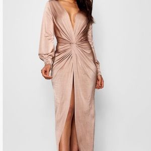 Deep v neck long sleeve maxi dress